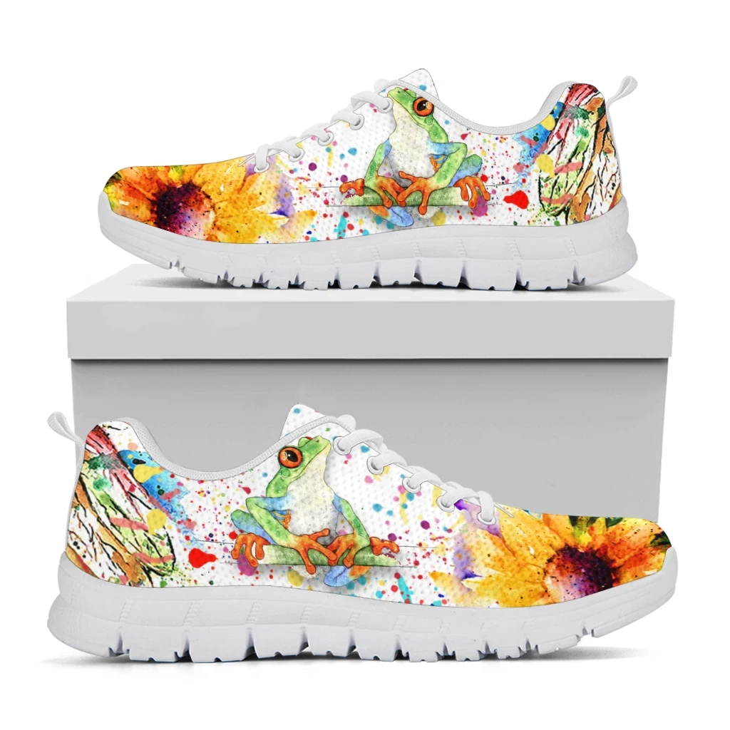 INSTANTARTS 2023 New Casual Sneakers Brand Design Sunflower Frog Printed Sport Shoes for Women Lightweight Flats Zapatos Mujer