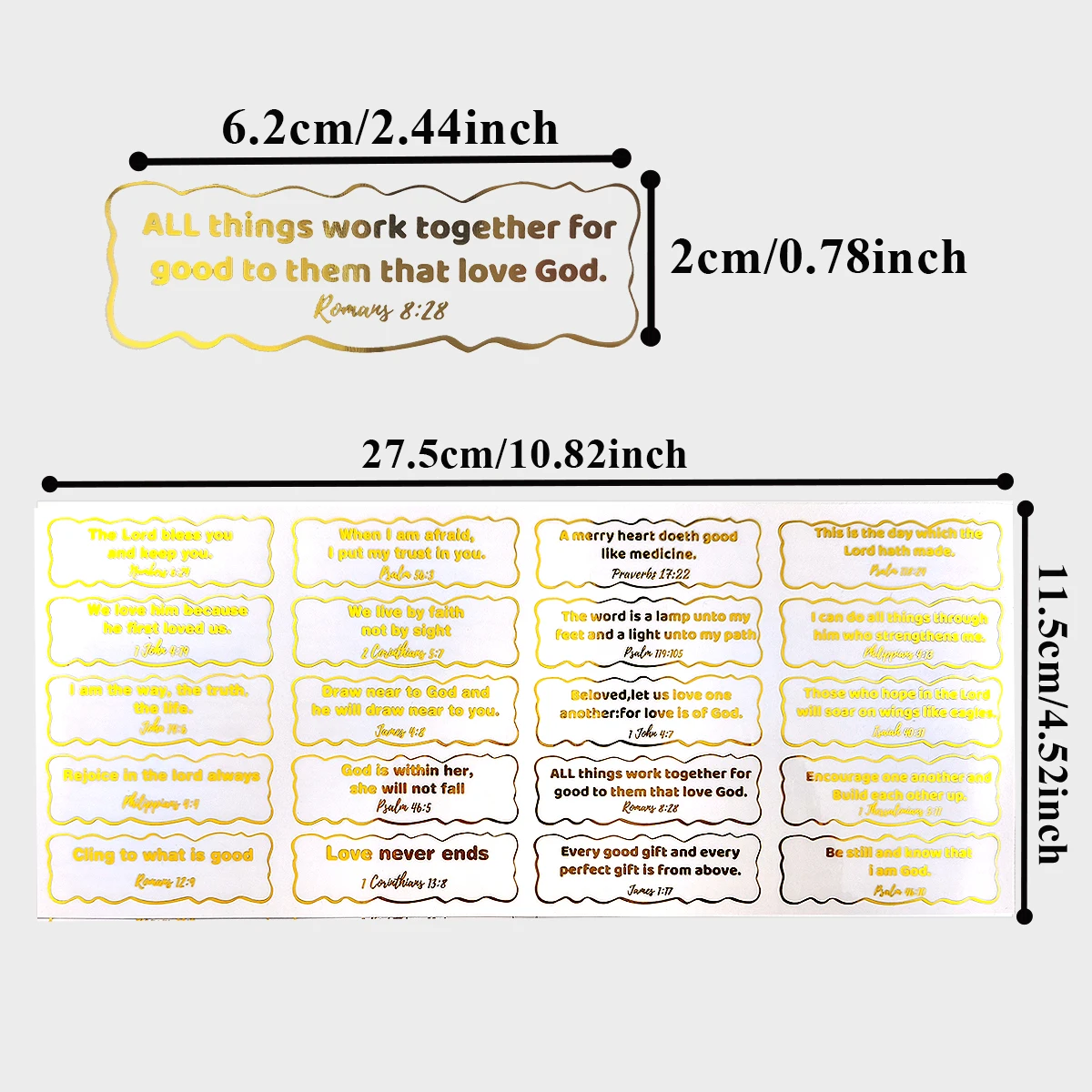 200 Pcs Metallic Foil Scripture Stickers – Inspirational Gold Lettering for Faith-Based Crafts & Packaging