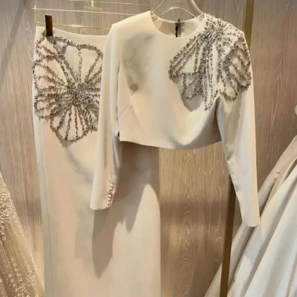 Dostosowane eleganckie, skomplikowane dżerseje z koralikami, cekinami, prostym dekoltem w szpic, sukienki midi, szyte na miarę sukienki okolicznościowe, dostępne rozmiary — zdjęcie 2