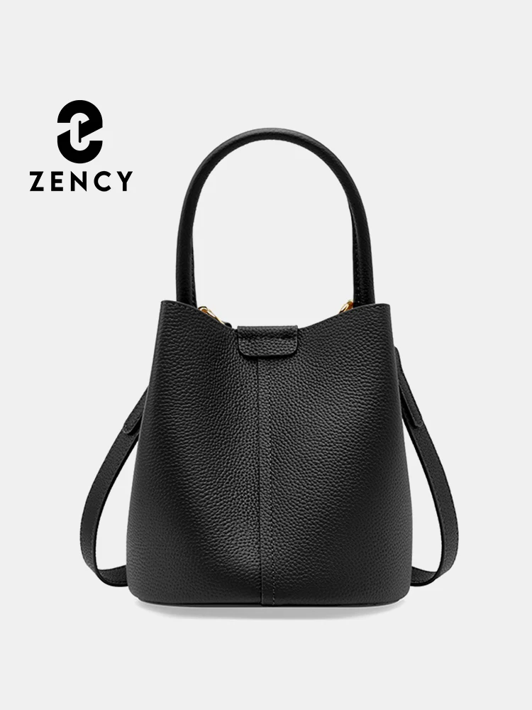 Zency 100% Genuine Leather Beige Composite Bag Women Casual Tote Bucket Bag For Shopper Office Ladies Solid Shoulder Crossbody