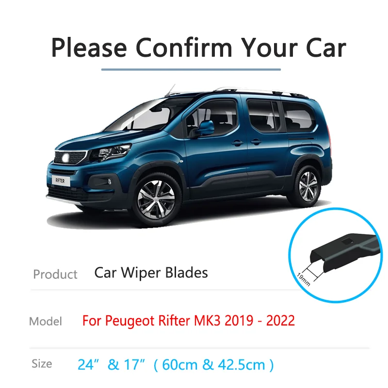 For Peugeot Rifter MK3 2019 2020 2021 2022 Front Rear Set Wiper Blades Windows Replacement Cleaning Window Car Auto  Accessories