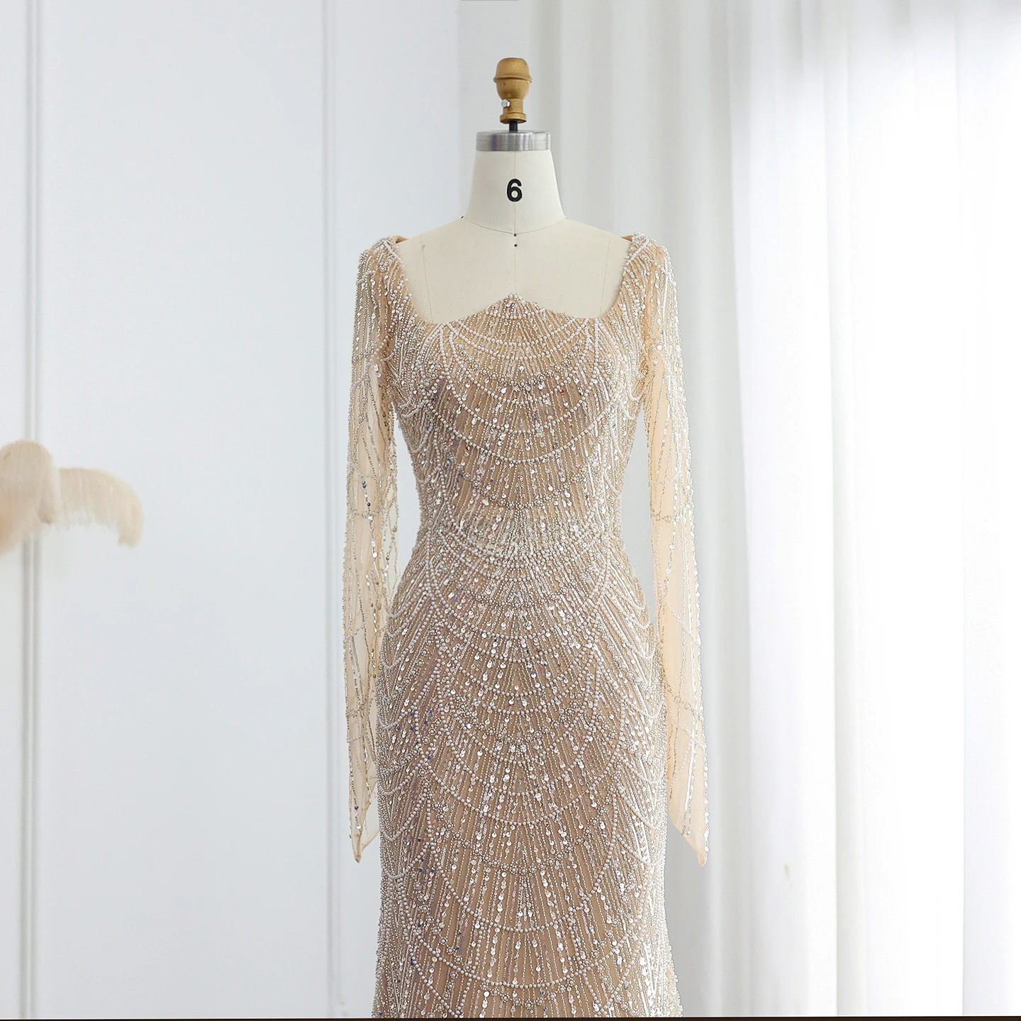 Sharon Said Elegantes Schwarzes Meerjungfrauen-Abendkleid mit Langen Ärmeln, Königsblau, Arabische Damen-Hochzeits- und Partykleider SS686, Maßanfertigung – Detail 6
