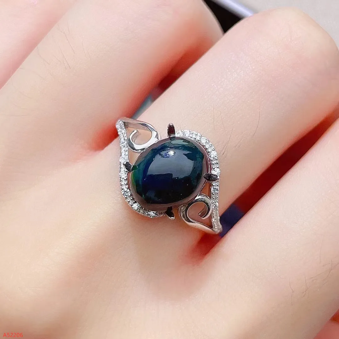 Fine Jewelry 925 Sterling Silver Natural Black Opal Gemstone Women's Ring Birthday Party Lover Girl Marry Gift Commemorate New