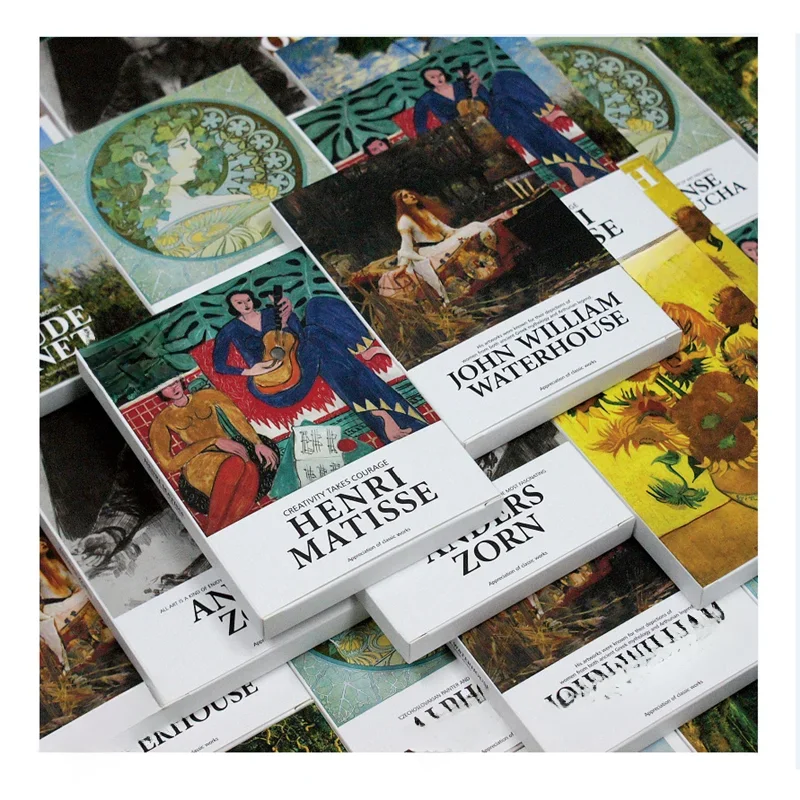 30 feuilles/ensemble série musée d'art artistes célèbres cartes postales anglaises enveloppes cartes postales d'art fonctionne par Matisse, Picasso, Van Gogh