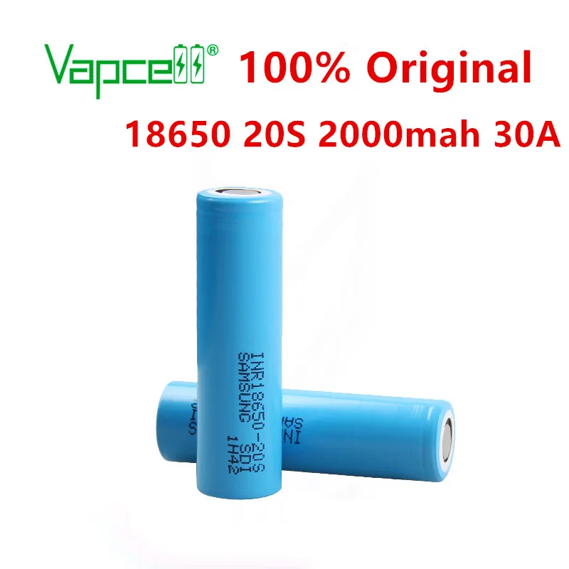 Vapcell 100% original battery INR18650 20S 2000 mah 30A 3.7v Li-ion 18650 discharge rechargeable