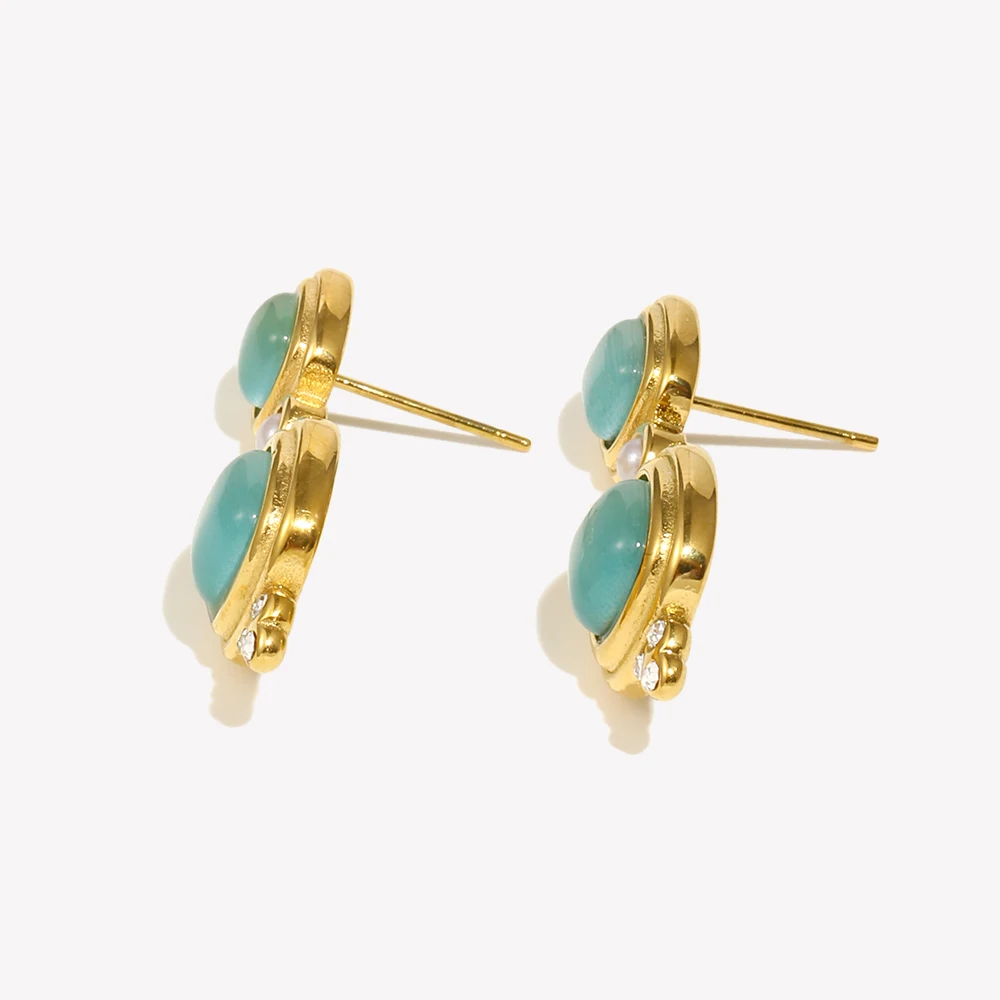 E.B.belle Vintage Style Rhinestone Square Green Gemstone Stud Earring  316L Stainless Steel 18K Gold Plated Hypoallergenic Charm