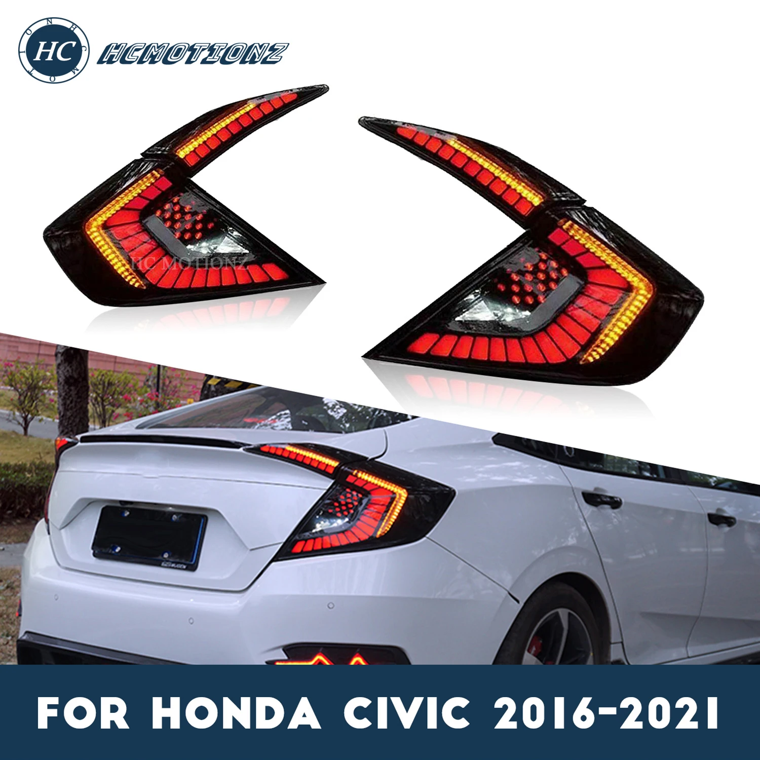 

Светодиодные задние фонари HCMOTIONZ в сборе для Honda Civic 2016-2021, аксессуары для автомобильного стайлинга, задние фонари для запуска, анимации, задн...