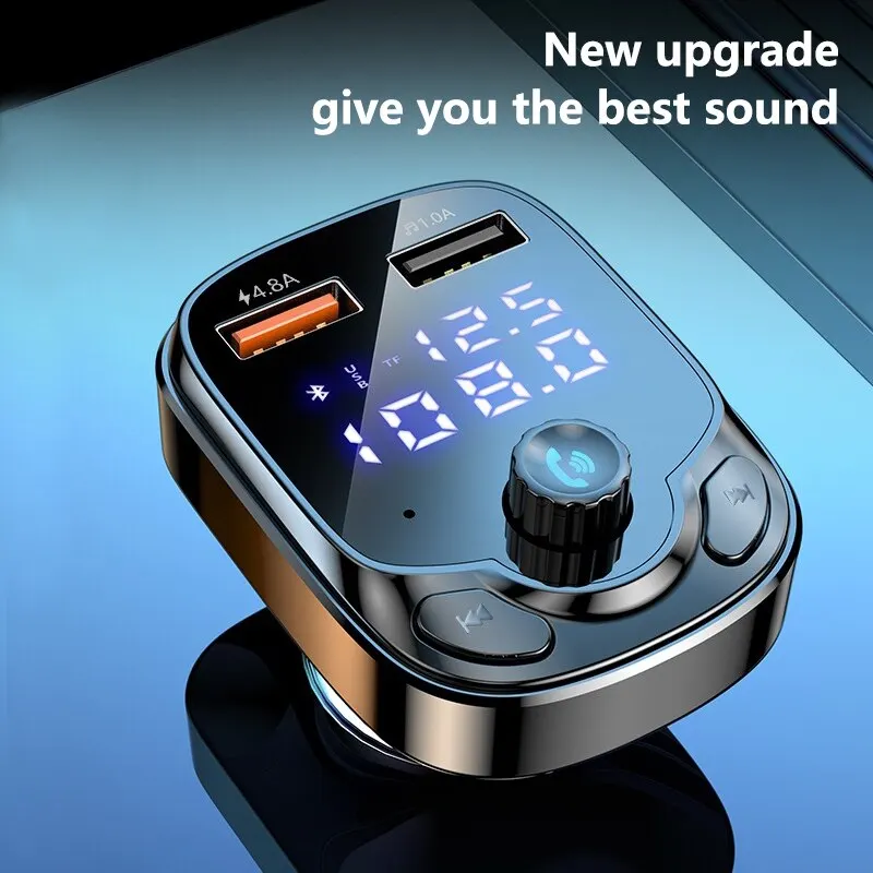 USB Car Charger Bluetooth 5.0 Dual USB Ports Car Charger MP3 Wireles Modulator QC3.0 Charging Treble and Bass Sound Music Player