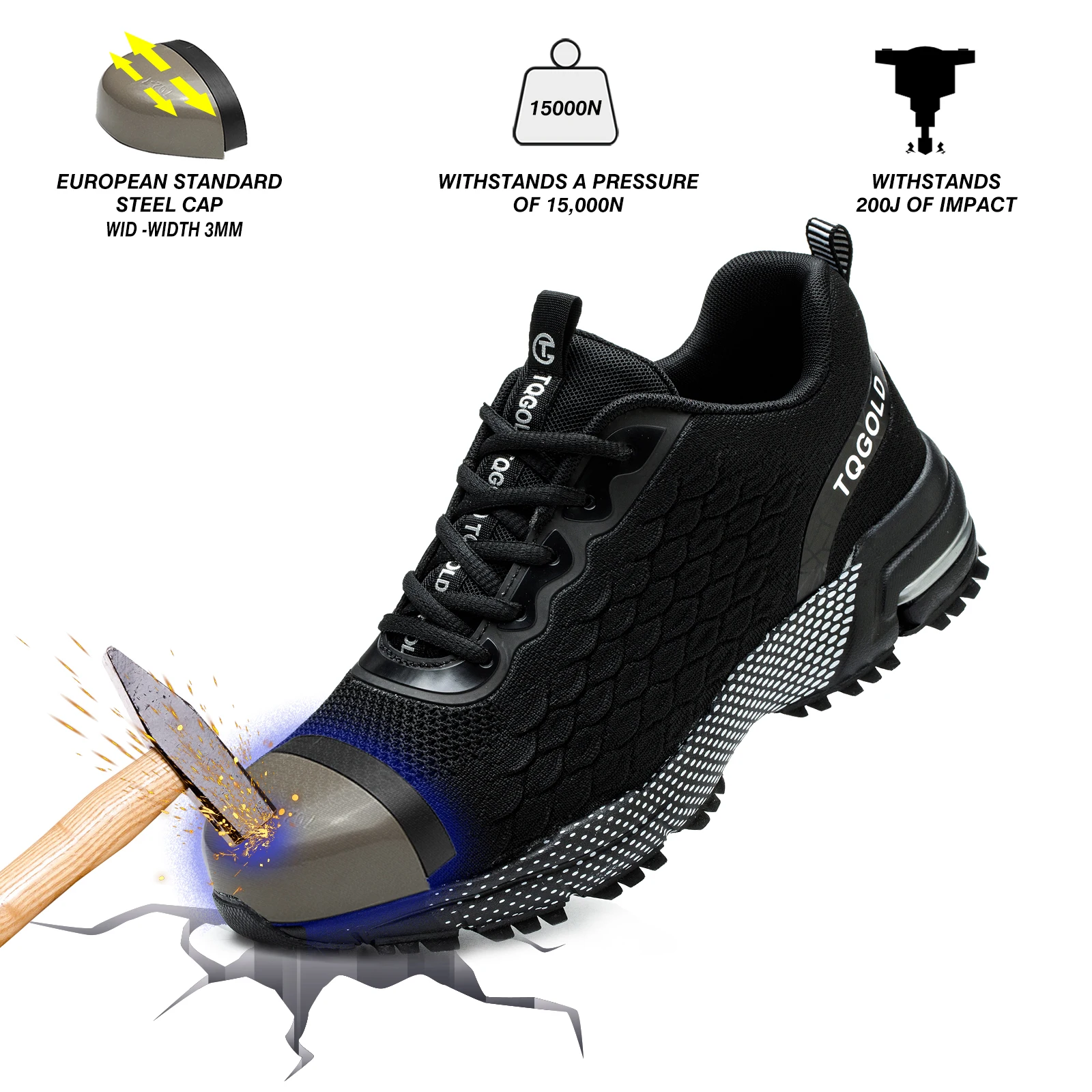 TQGOLD Safety Work Shoes for Men Women Working Fashion Boots Puncture Proof Air Cushion Work Abrasion Sneakers Unisex