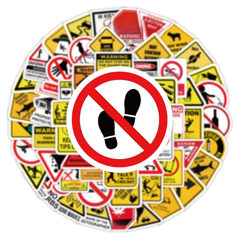 10/50/100 PIÈCES Modèle D'avertissement Signe Autocollants Pack BRICOLAGE Planche À Roulettes Moto Valise Papeterie Autocollants Décor Téléphone Ordinateur Portable Jouets