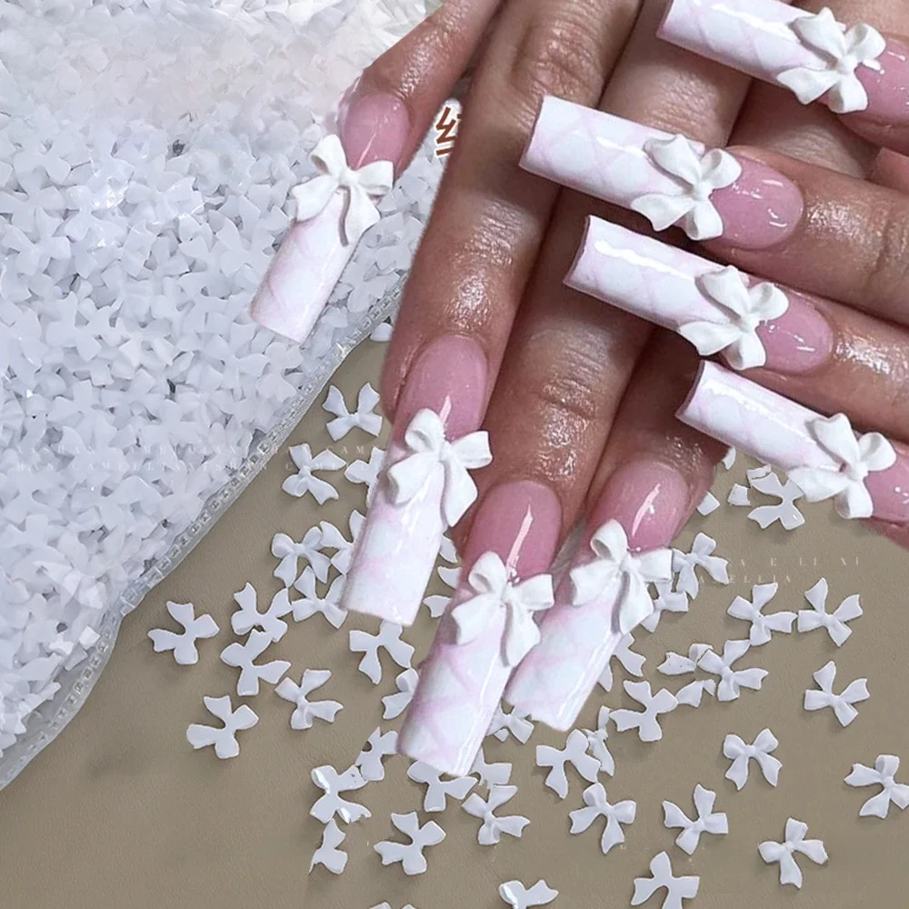 100 pièces 3D blanc/noir ruban arc breloques pour ongles 10X11mm 3D résine papillon nœud papillon Nail Art ruban à dos plat Bowknbot pièces pour ongles