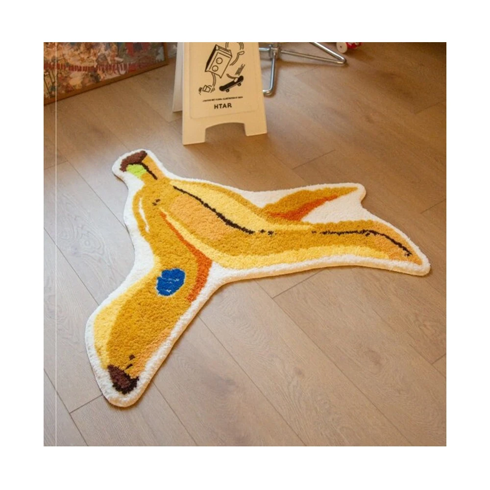 Funky Banana Peel Series Area Rug Unique Yellow Fruit Elements Kitchen Bedroom Soft Flannel Non Slip Mat Home Decor Doormat Gift