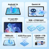 10.95‑Inch Slim Android16 Tablet with Gemini AI,30GB(3+27GB Virtual)RAM 128GB ROM 1TB Expandable, Widevine L1 1920*1200 Display,7800mAh Long Standby Battery,5MP+8MP Dual Cameras Five‑Core Tablet for Streaming Work Study Gaming 6