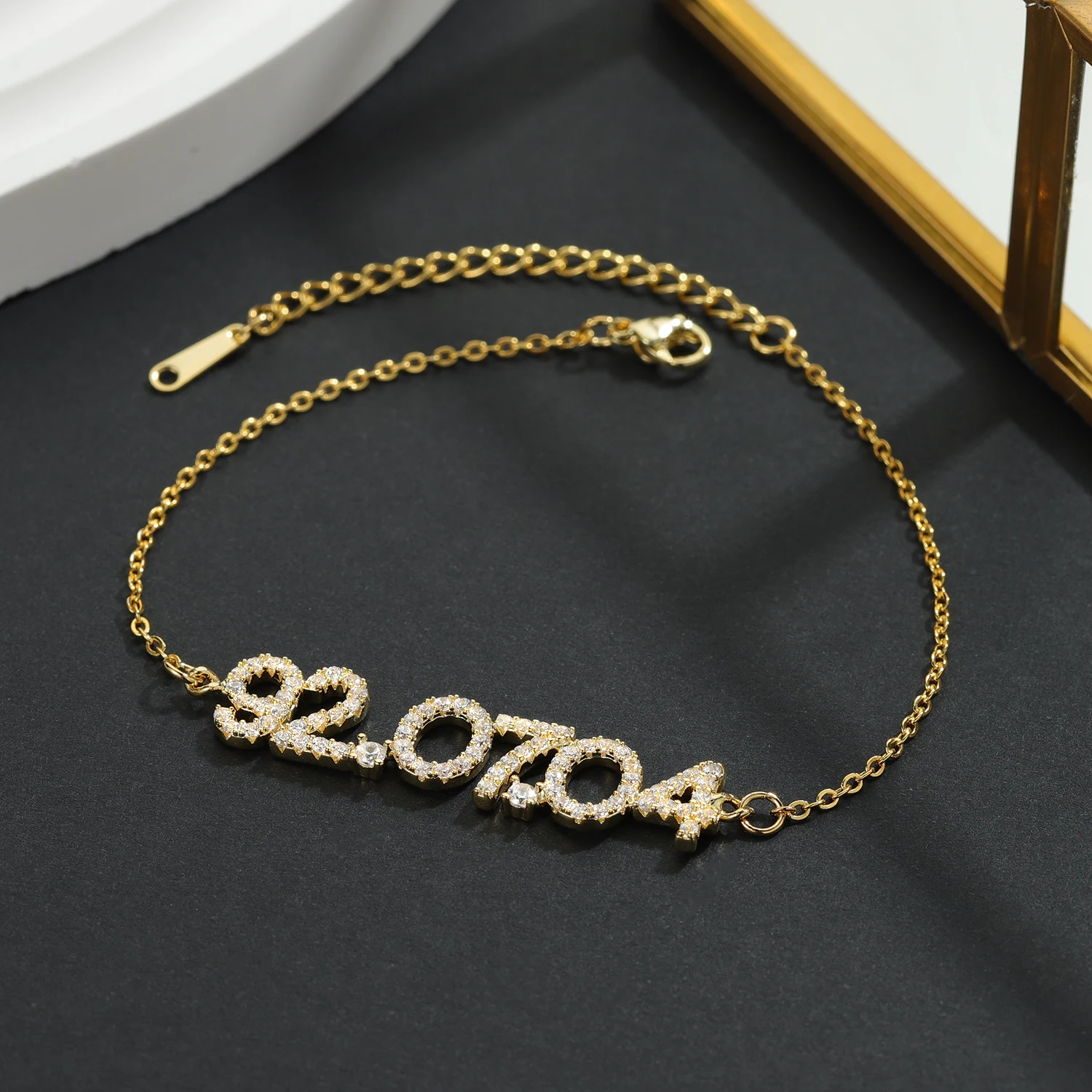 

Adjustable Personalized Date Bracelet With Birthstone Custom Cubic Zircon Year Number Pendant Jewelry Birthday Gift For Women