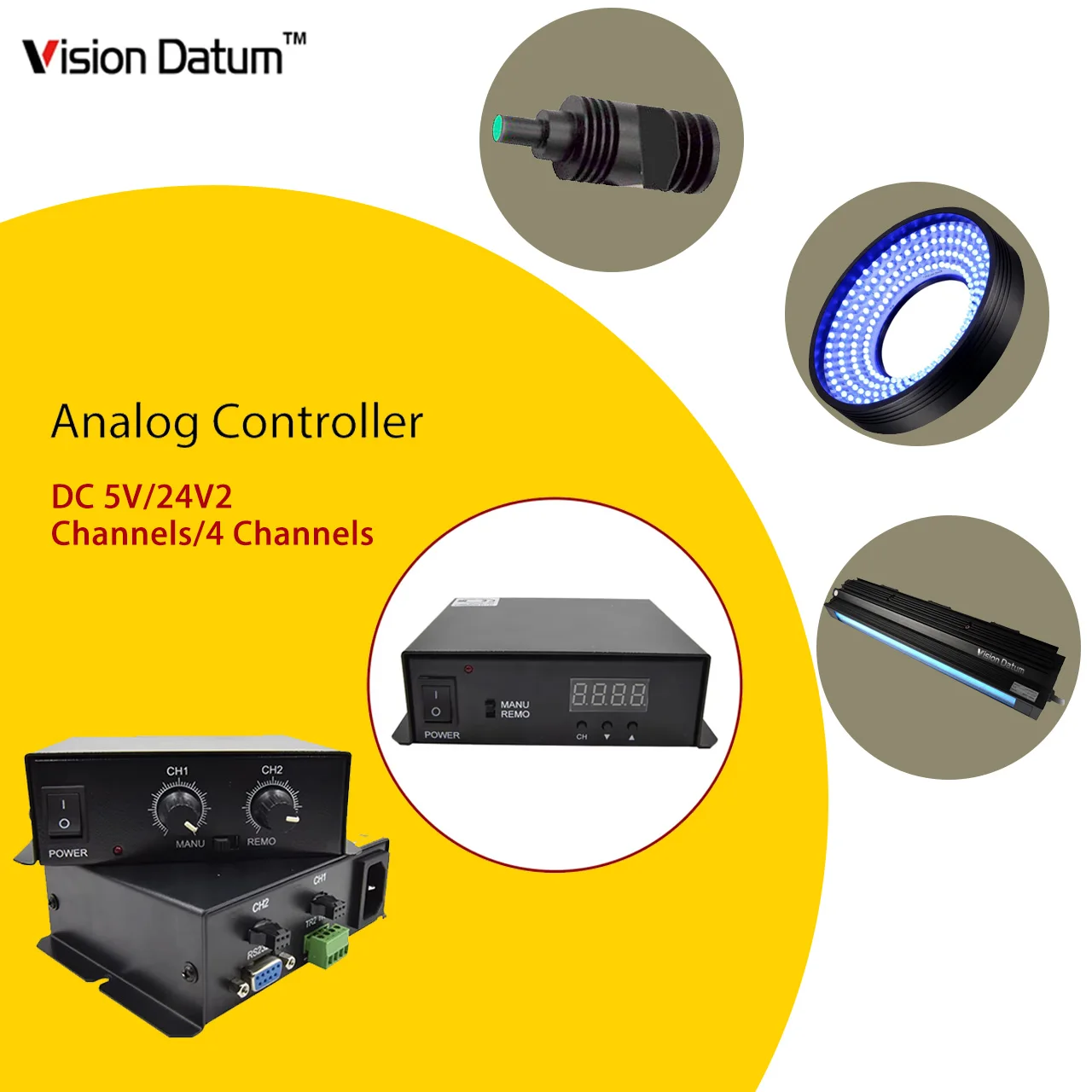 Light Controller 5V 24V 60W Digital VT-LT3-2460PWAC-4 Machine Vision Point Light Driver Aluminum Alloy PWM Brightness Control