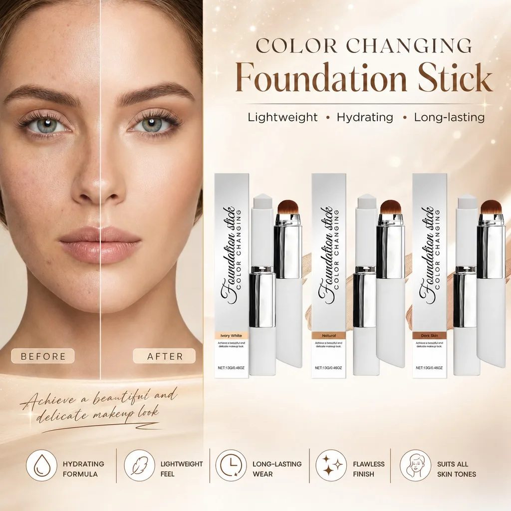 

Natural 2-In-1 Color Changing Foundation Stick Lightweight Breathable Moisturizing Concealer Long Wear Foundation Makeup Care