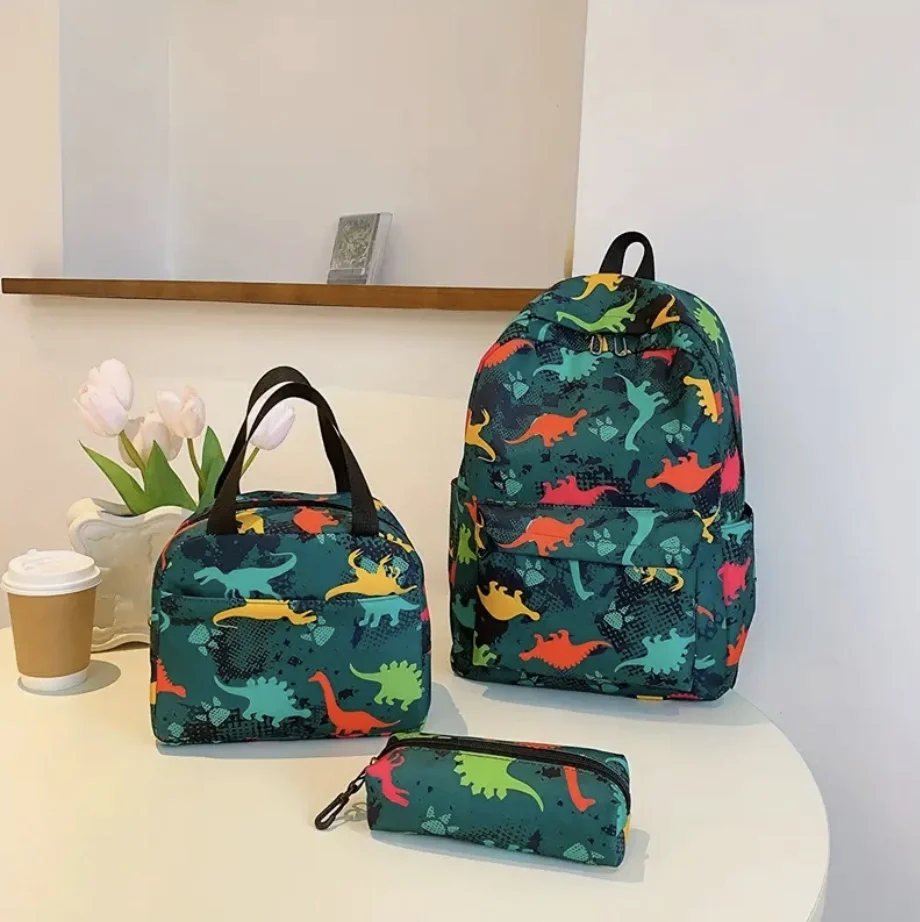 

3pcs/set Cute Dinosaur Backpack With Lunch Bag & Pencil Case, Casual Travel Backpacks Large Capacity Backpack Schoolbags