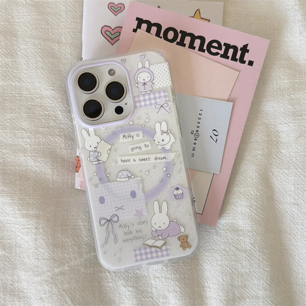 Nowe koreańskie etui na telefon z uroczym króliczkiem i magnetycznym uchwytem, kompatybilne z iPhone 17 Promax 14, 15, 16 13Pro Max Prote — zdjęcie produktu 3