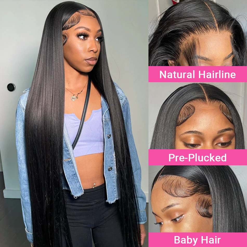 13x4 Transparent Lace Frontal Wig 40 Inch Straight Human Hair For Women 13x6 Brazilian Hd Lace Front Glueless Wigs Ready To Wear