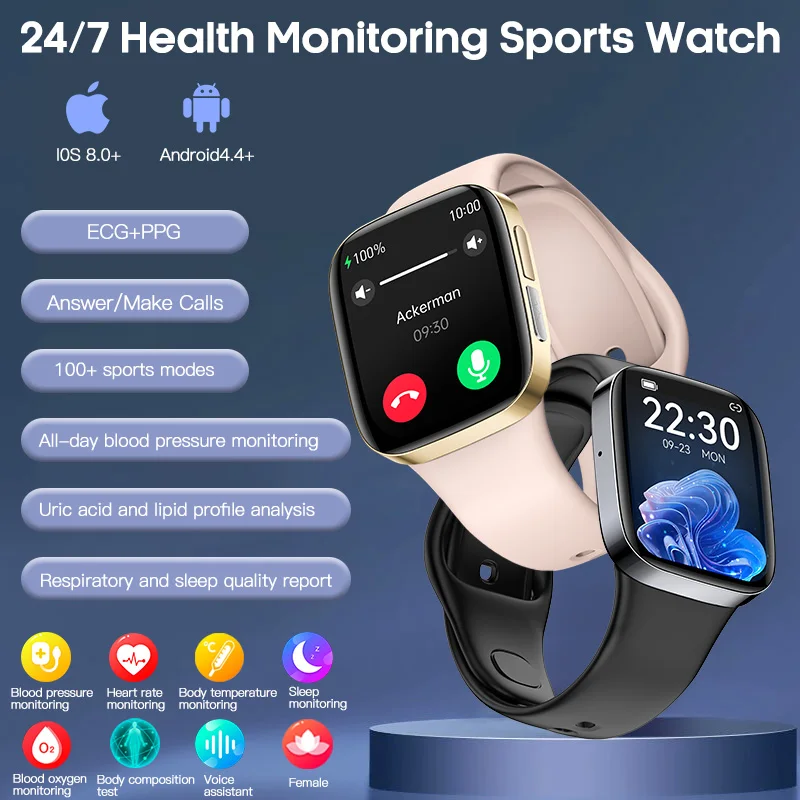 

2025 New ECG+PPG Bluetooth Call Women's Smart Watch Blood Lipid Uric Acid Body Composition Heart Rate Sleep Monitor 100+ Sports
