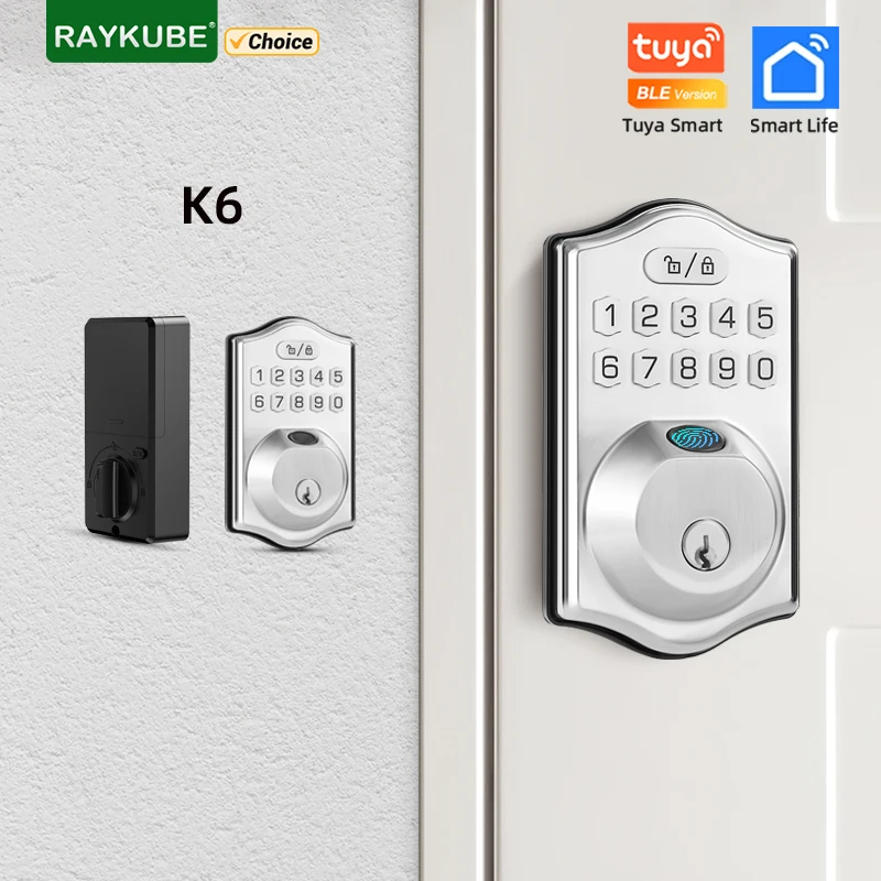

RAYKUBE Tuya BLE Waterproof Smart Deadbolt Electronic Door Lock Fingerprint Password Digital Lock APP Control for Smart Home K6