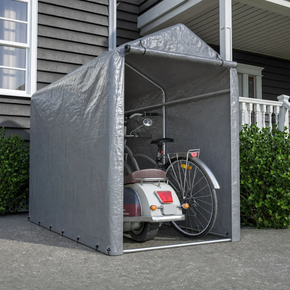 100x187x160cm Waterdichte buitenberging voor fietsen met stalen frame & UV-bescherming, fietsgarage voor fietsen, motorfietsen, scooters en tuingereedschap