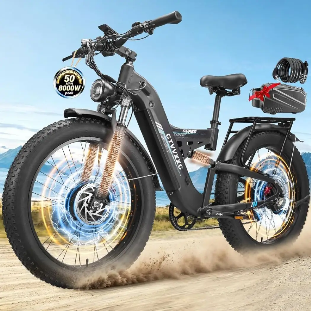 100% OFFICIAL SALES BUY 3 GET 2 FREE 8000W-Peak-Dual-Motor-Electric-Bike for Adults,52V 30Ah Battery Max 50MPH