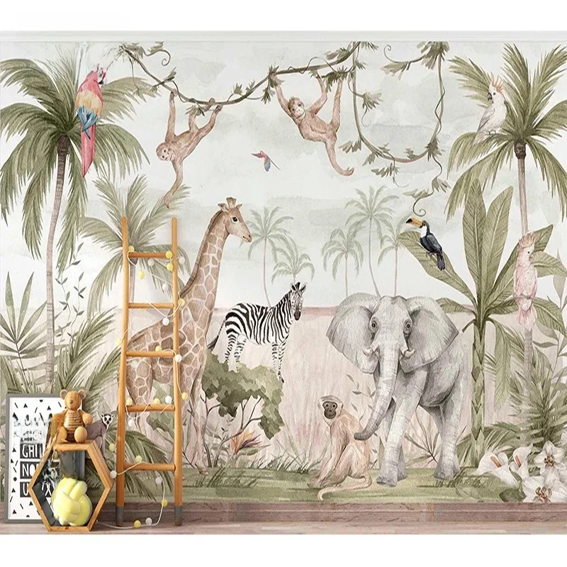 Milofi Aangepaste High-End Muurschildering Tropische Jungle Giraffe Warm Cartoon Behang Kinderkamer Woondecoratie - afbeelding 2