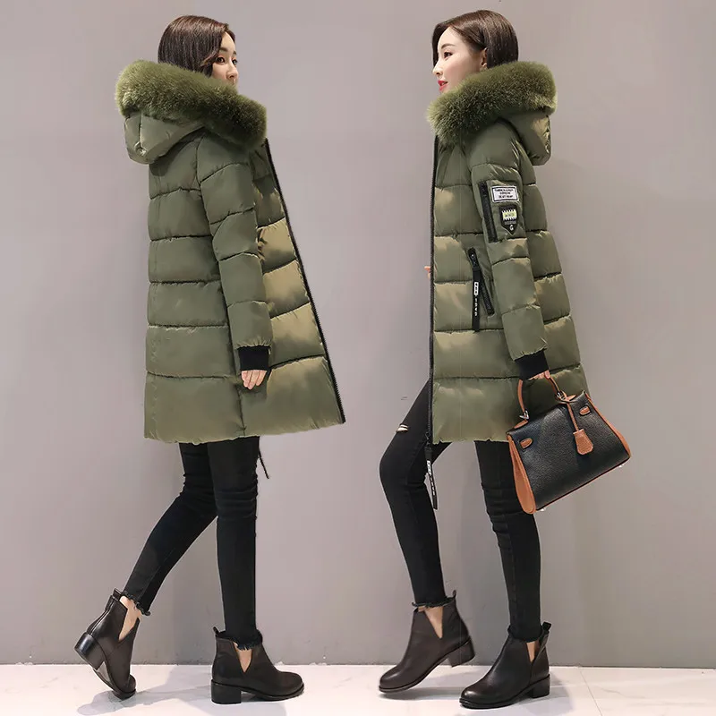 2024 Winter Women Parka Coats Long Cotton Casual Fur Hooded Jackets Thick Warm Slim-fit Jacket Female Overcoat Coat Clothing