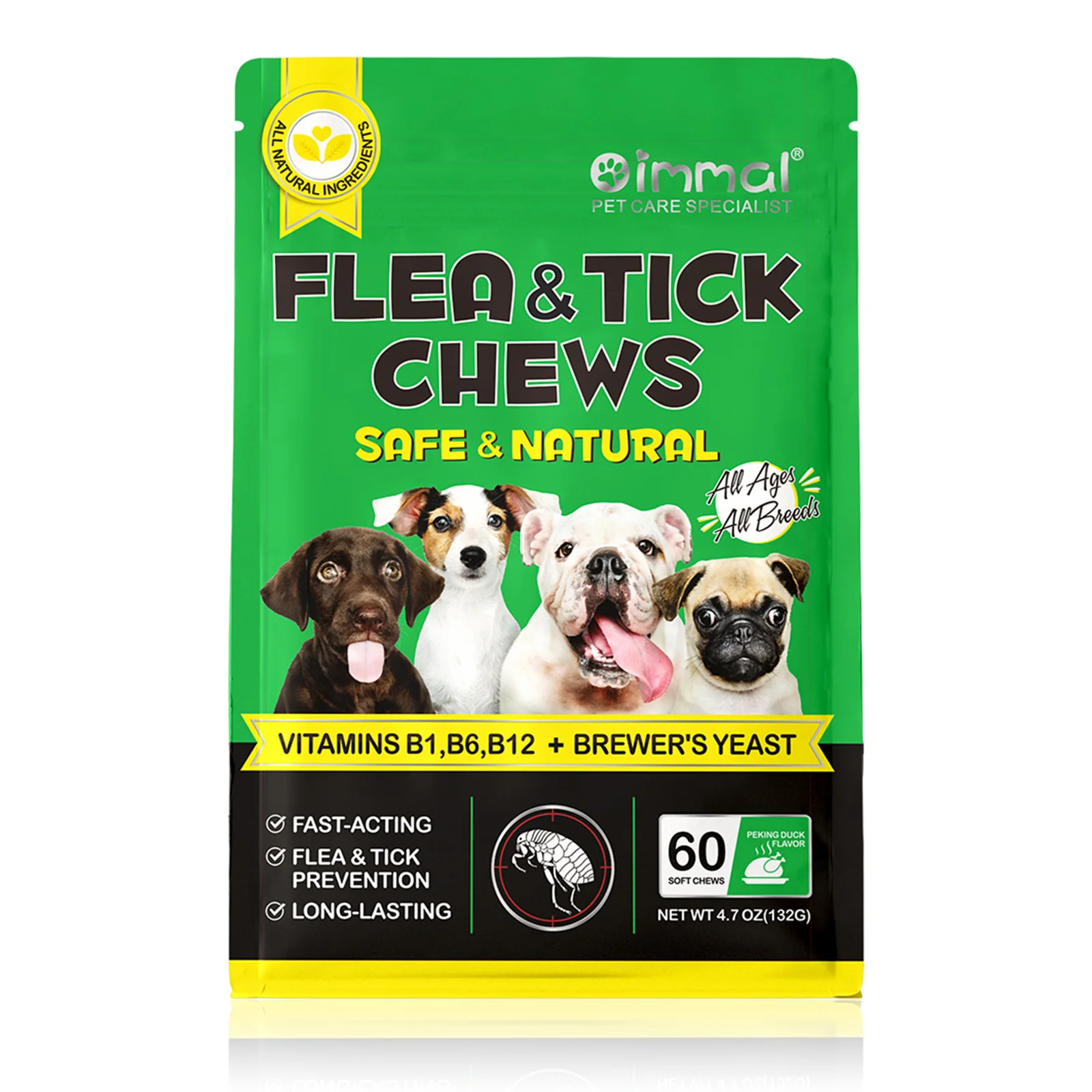 Flea and Tick Prevention for Dogs 60 Chewables Natural Flea and Tick Supplement Fast Acting Long-Lasting for All Breeds and Ages