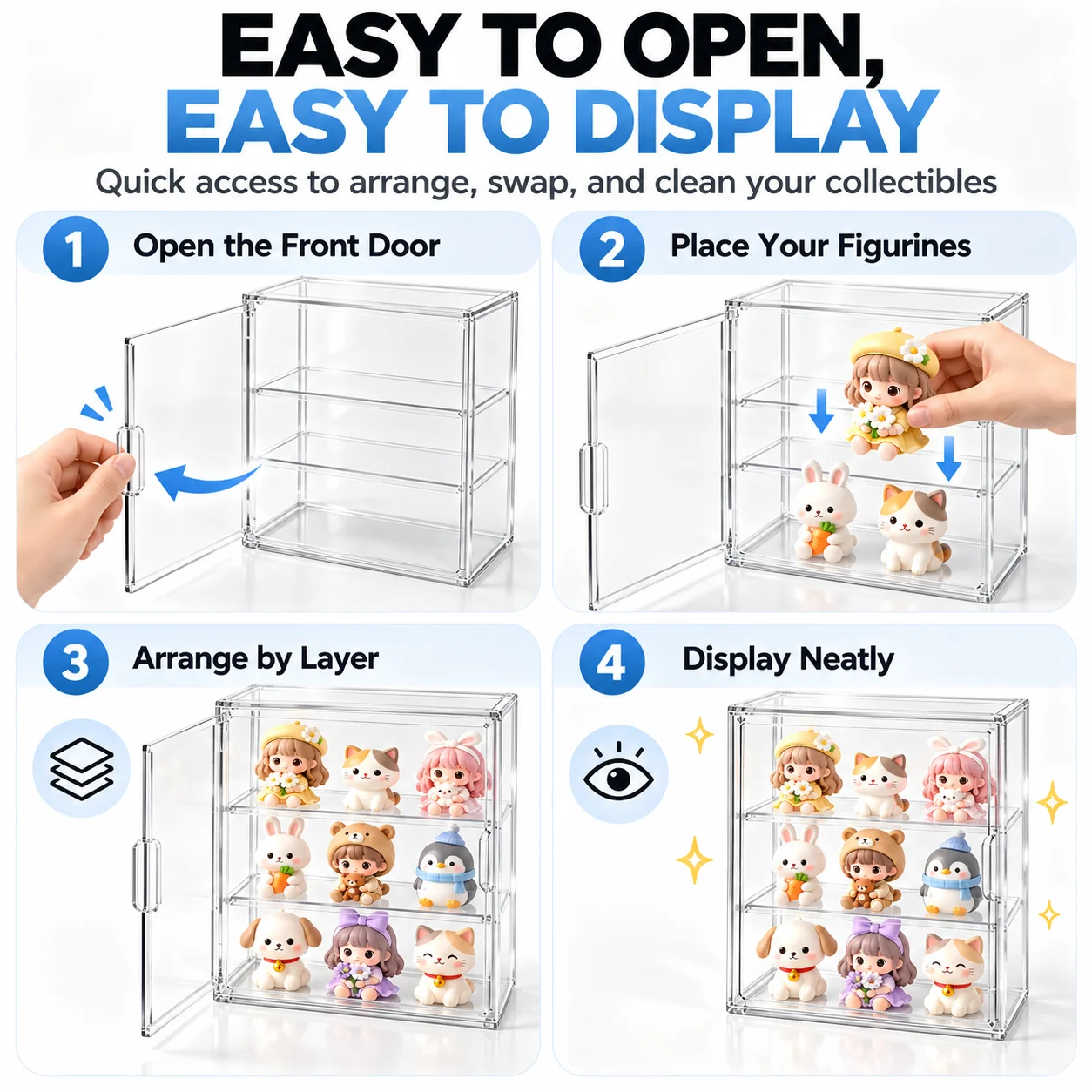3 Tier Acrylic Blind Box Display Case, Clear Dustproof Collectible Display Shelf for POP MART Figures, Mini Toys, Anime Figures, Tiered Organizer Showcase Storage Box