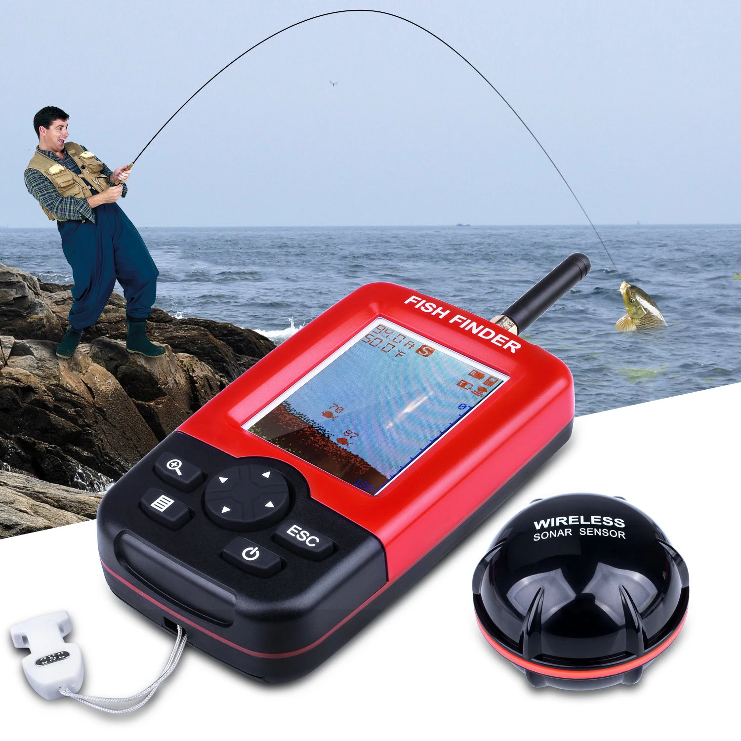 Rechargeable Wireless Sonar for Fishing 45M Water Depth Echo Sounder Fishing Finder Portable Fish Finder Echo Sounder