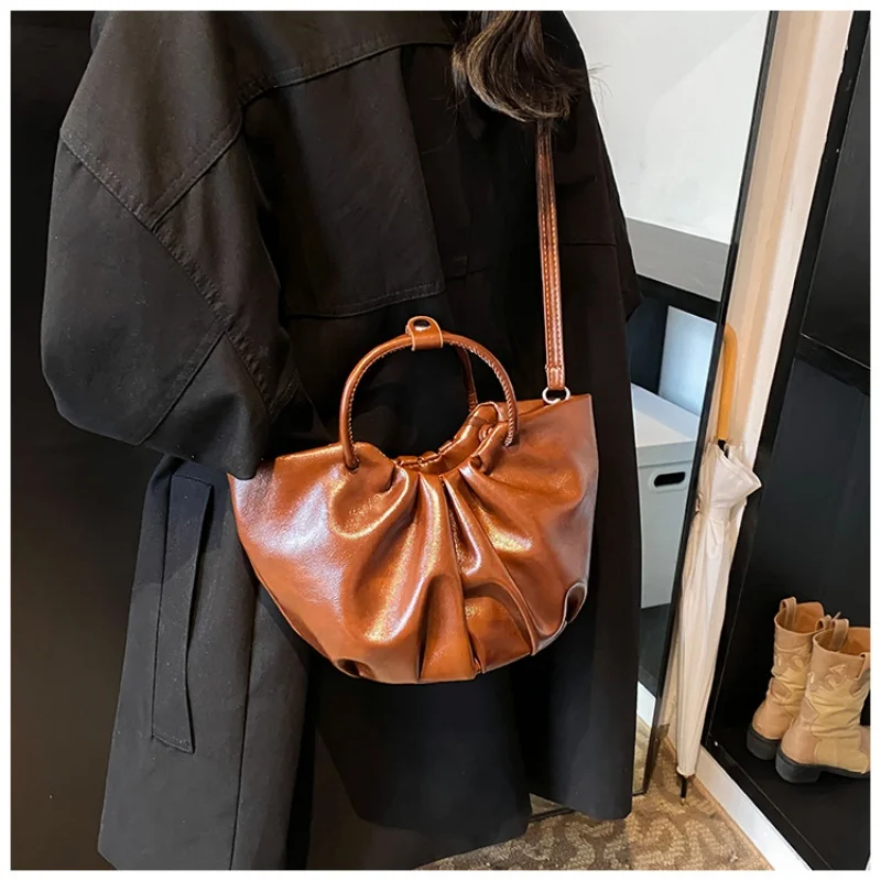 Bolso de mano plisado con anillo para mujer, bandolera de hombro, de lujo, 2024 bolsos cruzados sac longchamp bolsas de dama bolsa feminina