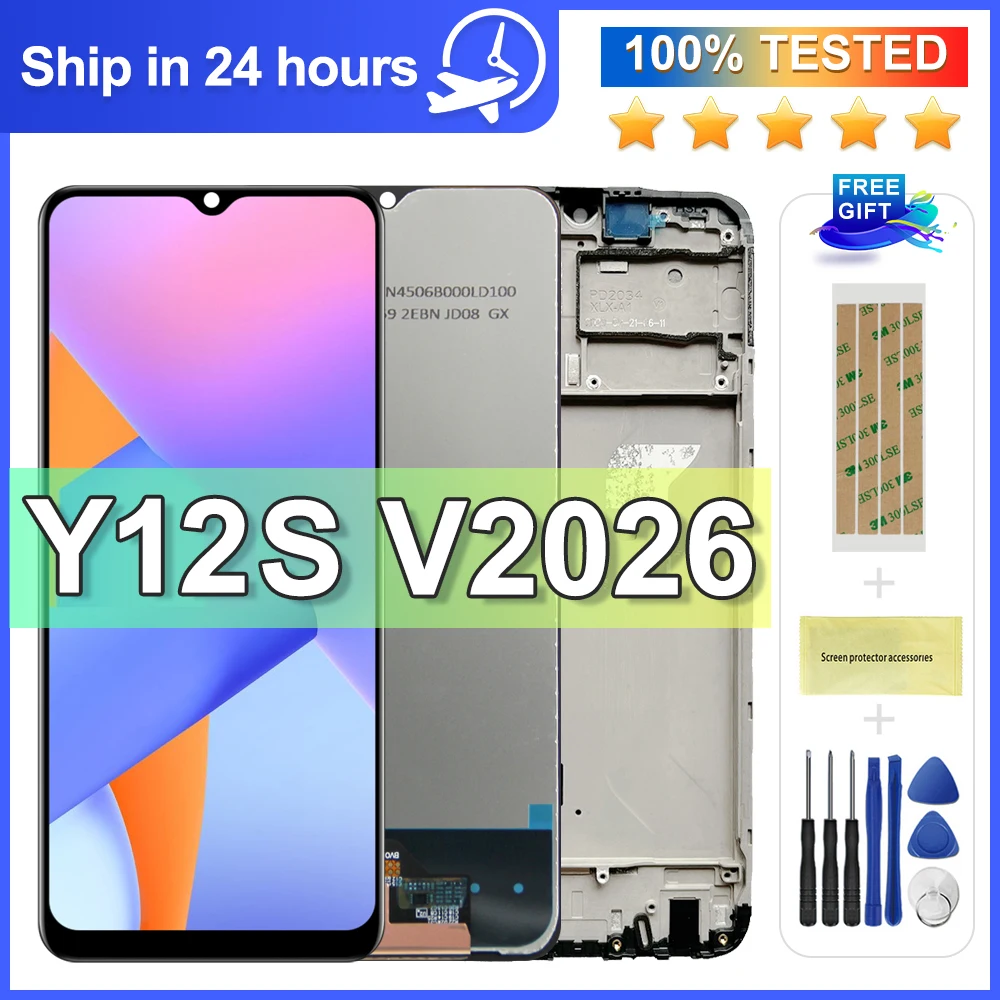 6,51 Zoll LCD-Display Touchscreen mit Rahmen für VIVO Y12s V2026 V2033 V2042 Digitizer-Baugruppe Ersatz für Vivo Y12S 2020