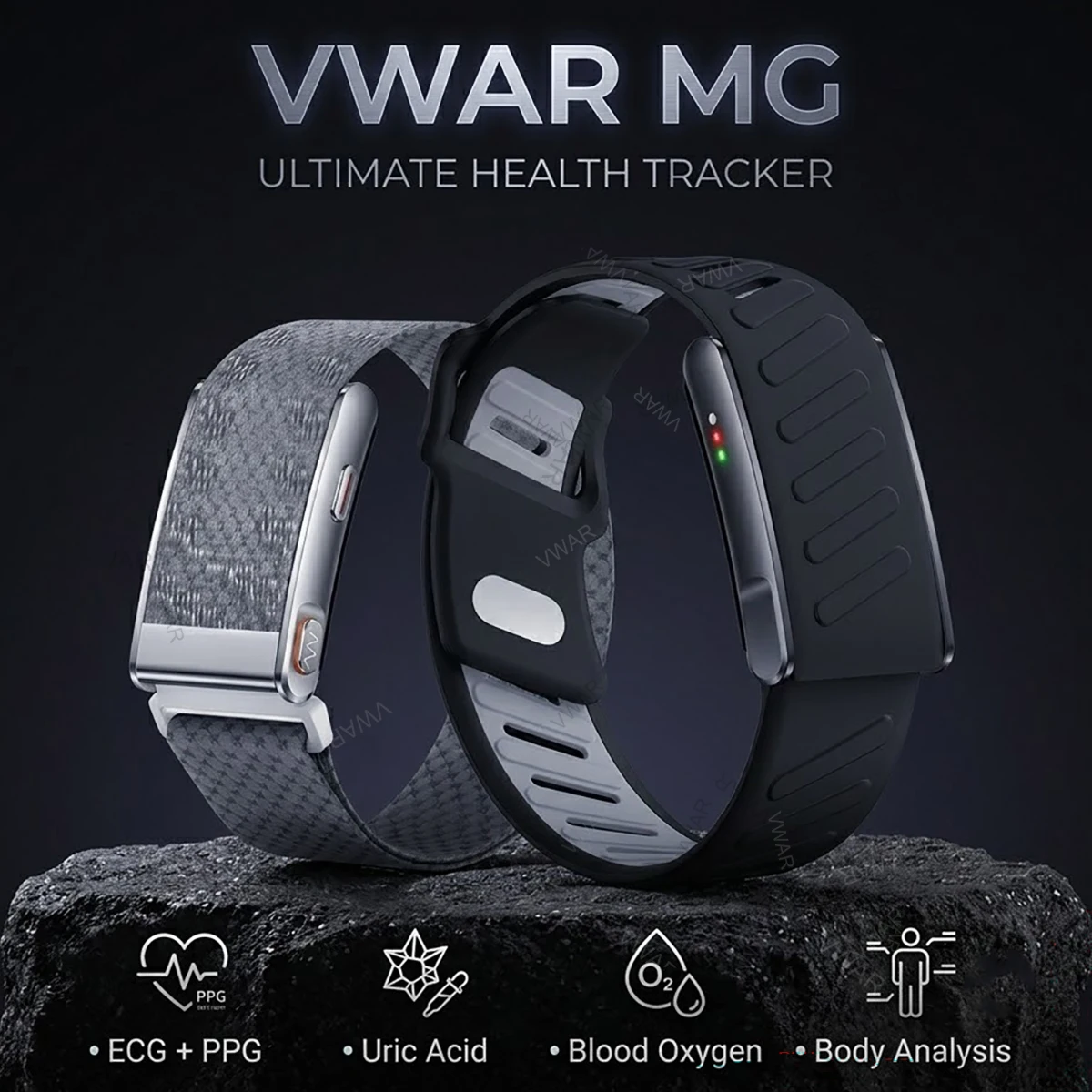 VWAR MG Monitor de Fitness Sem Tela ECG+PPG, Pulseira Inteligente para Diagnóstico de Saúde, Medição de Pressão Arterial, Lipídios e Ácido Úrico, Smar