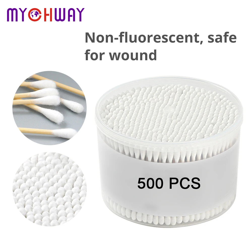 

500pcs Dual Head Makeup Cotton Swabs Buds Disposable Wood Brushes Clean Stick