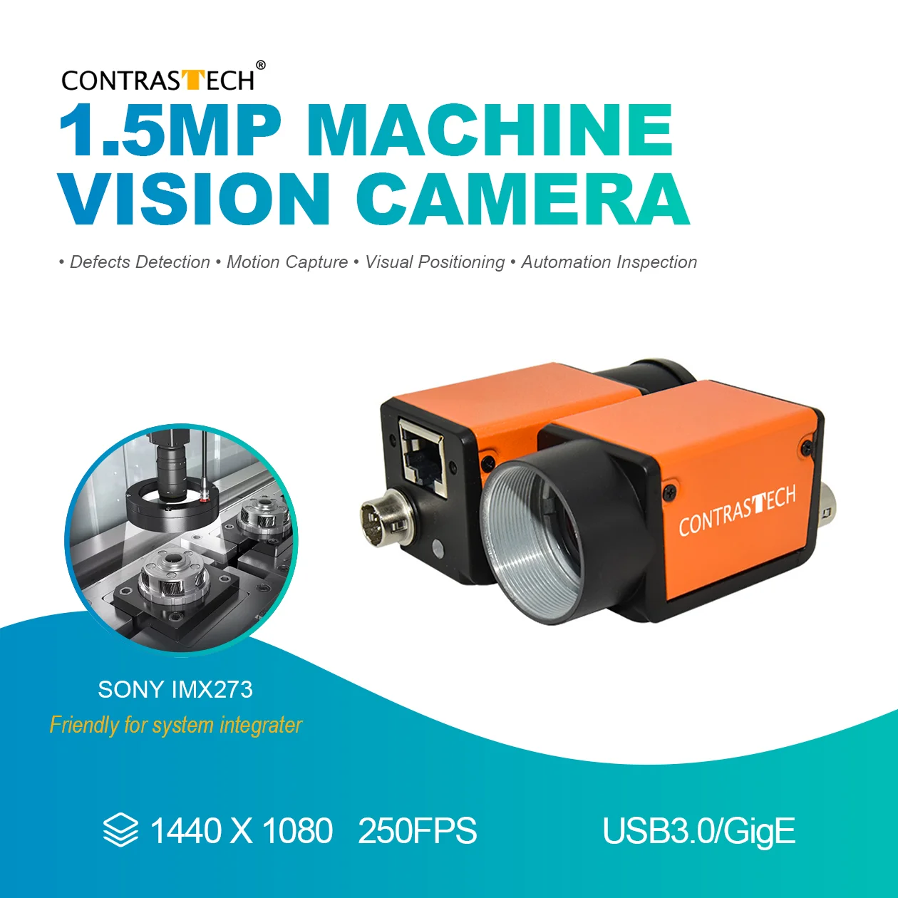 

Качество 1,5 МП 250 кадров в секунду 1/2,9 дюйма IMX273 промышленная камера с глобальным затвором USB3.0 GigE для проверки машинного зрения Contrastech