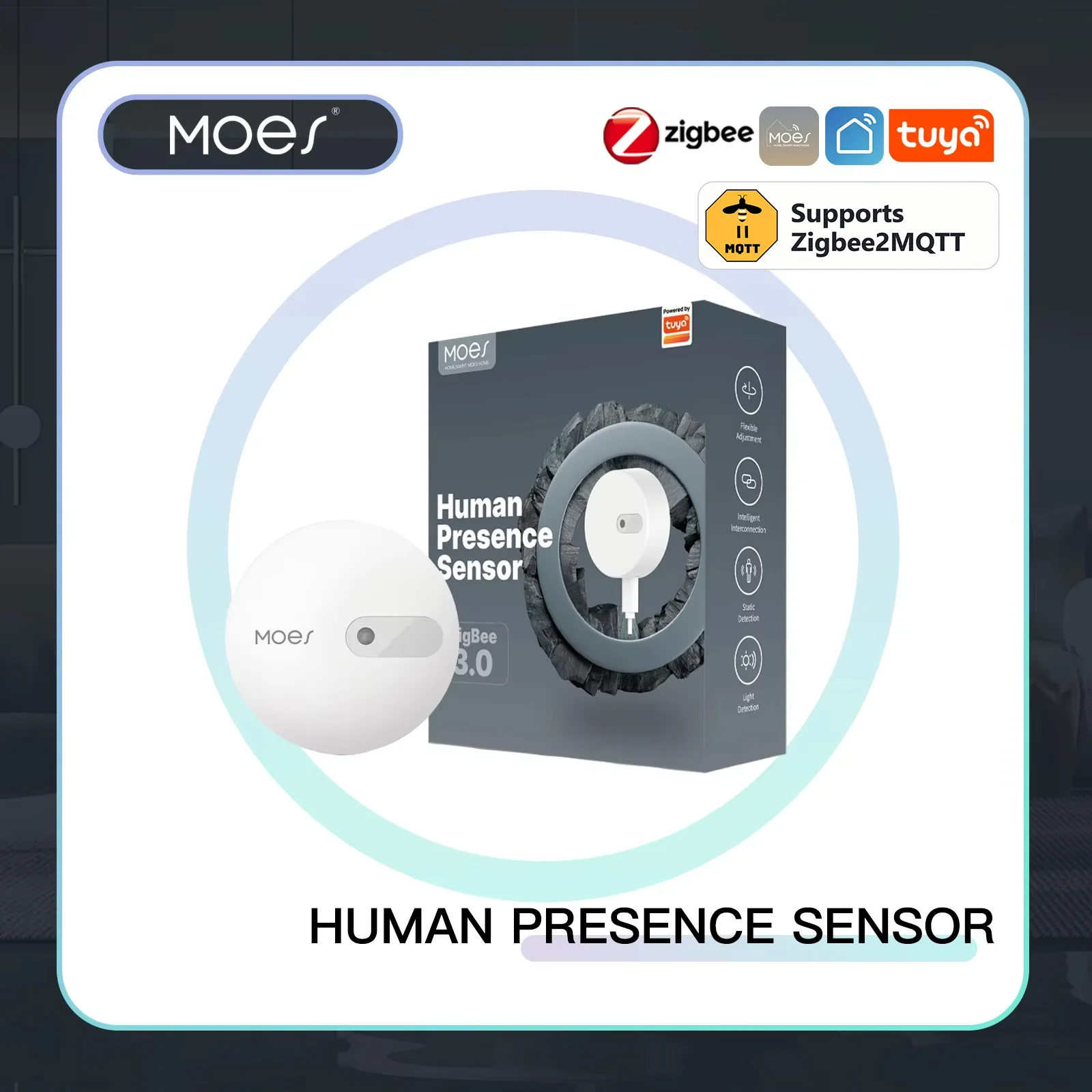 MOES Zigbee2MQTT Human Presence Sensor Detector Radar Wave Detection Sensor Home Security Tuya Smart Human Body Exists Sensor