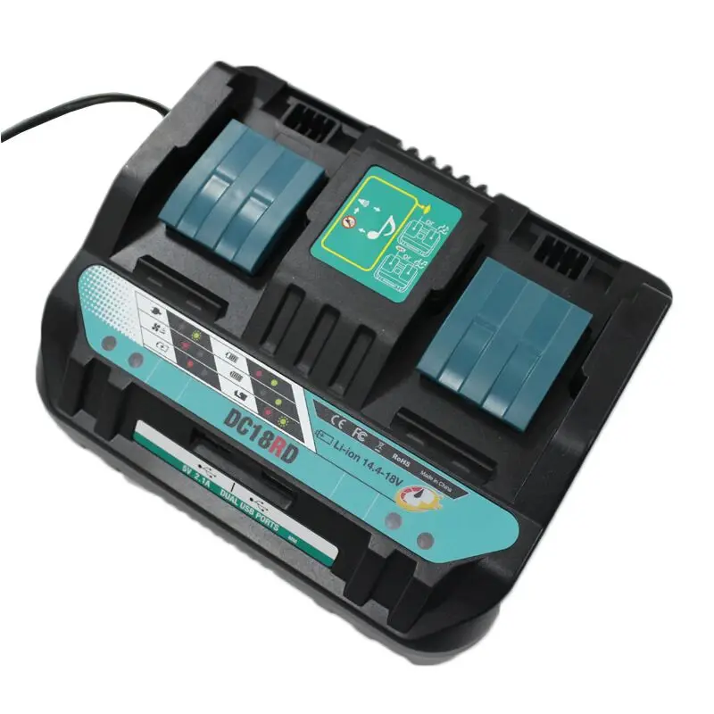 18V DC18RD Dual Ports Battery Charger for Makita 14.4V-18V LXT Lithium-Ion Battery BL1415 BL1430 BL1830 BL1840 BL1850 BL1850B