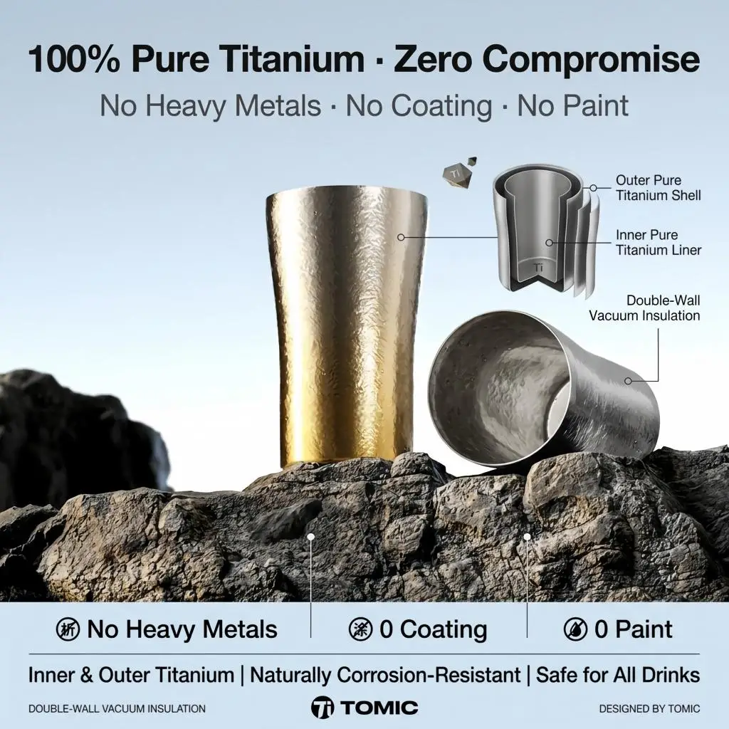 Taience Pure Titanium Tumbler – 99.99% Antibacterial・Ultra-Light 166g・One Cup for All Drinks