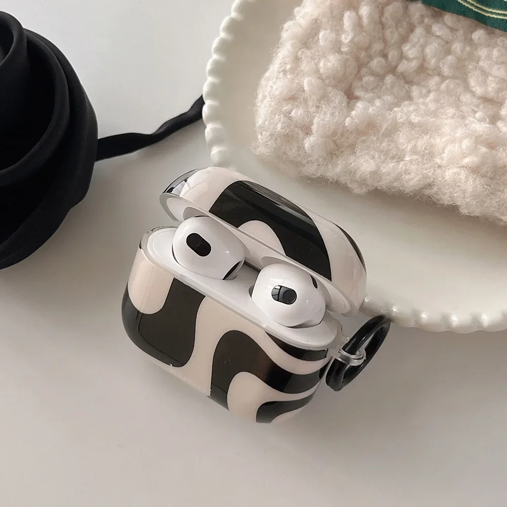 Pour apple airpods pro 2 étui pour écouteurs noir blanc courbe brillant couverture de protection souple corée couple étui en silicone pour airpods 1 2 3
