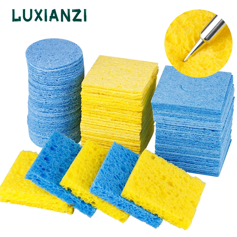 LUXIANZI 50/100Pcs Yellow Cleaning Sponge High Temperature Enduring Cleaner Sponge For Electric Soldering Iron Tip