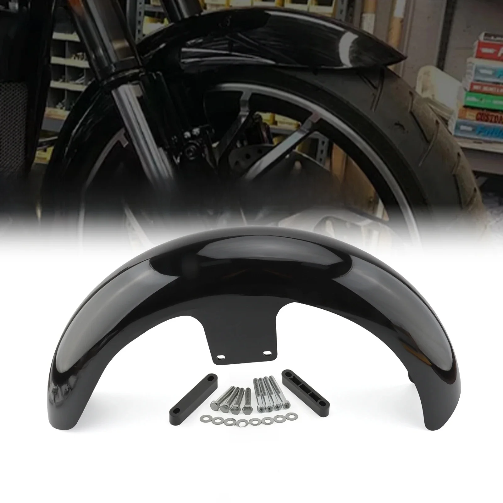 19 "Wrap przedni błotnik motocyklowy jasny czarny dla Harley Touring Road King Electra Glide Street Road King Glide Ultra — zdjęcie 2