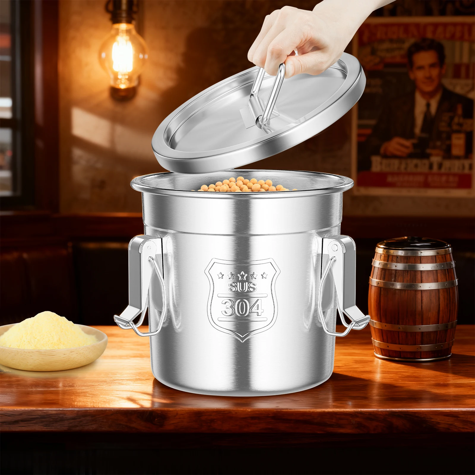 

Ведро для риса из нержавеющей стали, дозатор для хлопьев 6 л пищевого качества 304 с 3 фиксирующими застежками, герметичный кухонный контейнер для хранения риса