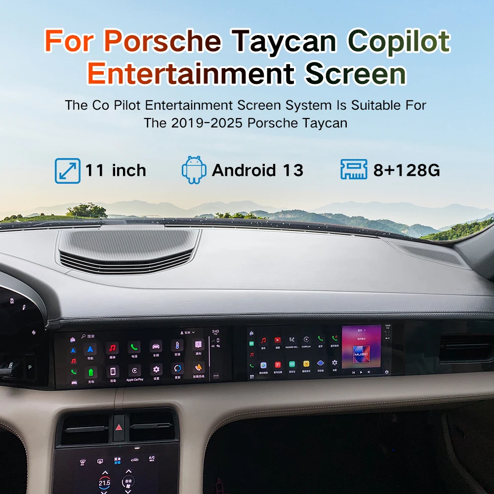 11-Inch Car Passenger Display Copilot Screen for Porsche Taycan 2019-2025 passenger carplay Android AUTO Intelligent car systems