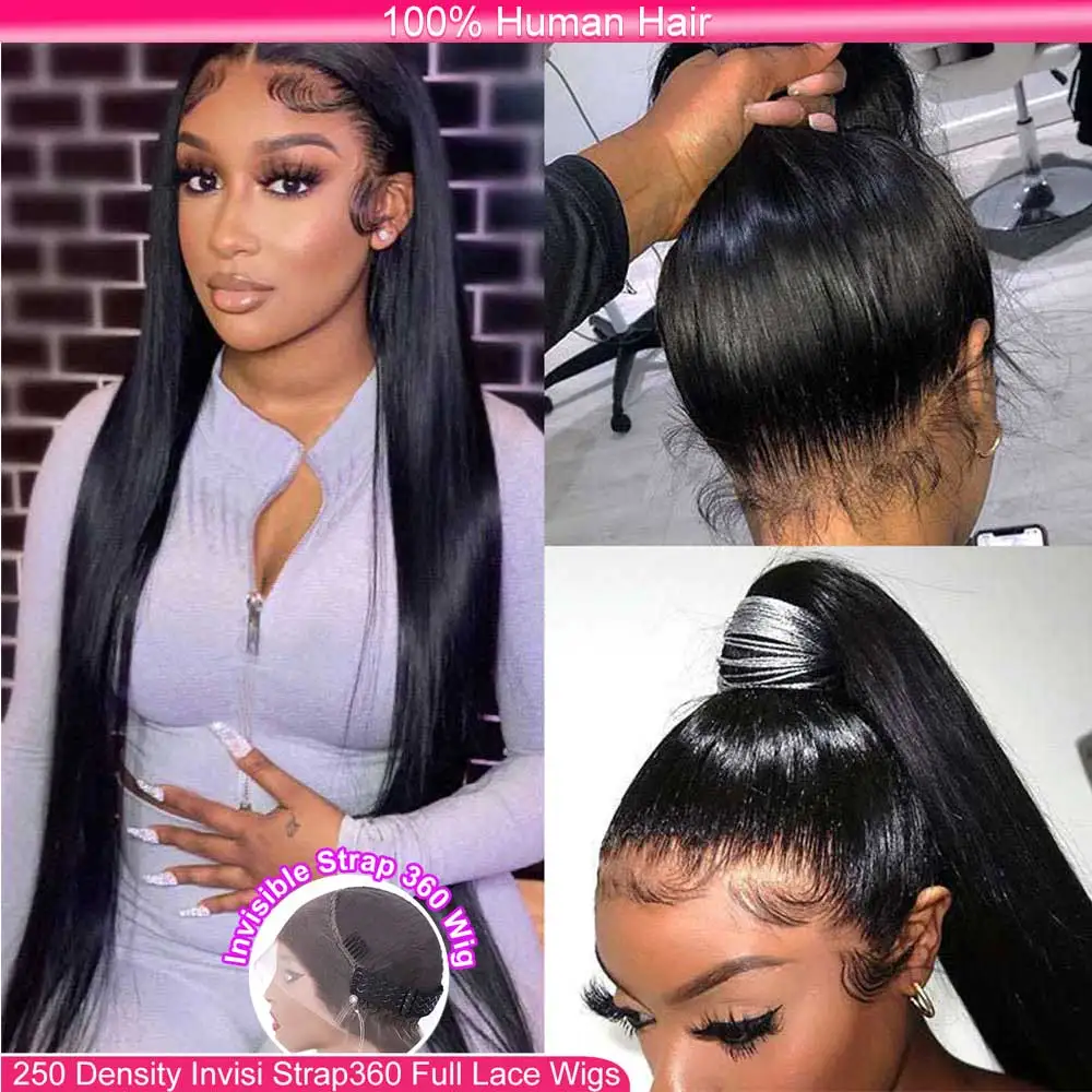 

Invisible Strap 360 Full Hd Lace Front Human Hair Wig Straight 360 Lace Frontal Wigs Pre Plucked Glueless Wig Ready To Wear