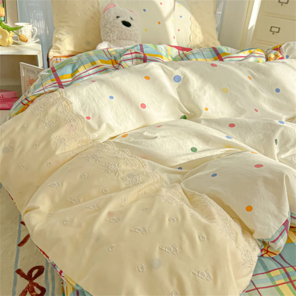 Korean Princess Style French Princess Style Four-Piece Bed Set Hollow Lace Quilt Cover Bed Sheet Bed Skirt Bedding Three-Piece