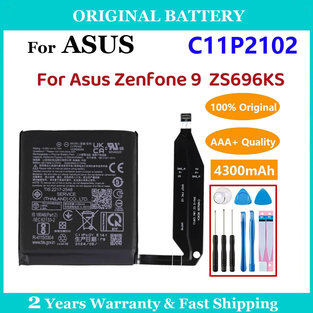 100% Original 4300mAh C11P2102 Battery For Asus zenfone 9 ZS696KS Replacement Batteries Rechargeable Battery + Free Tool