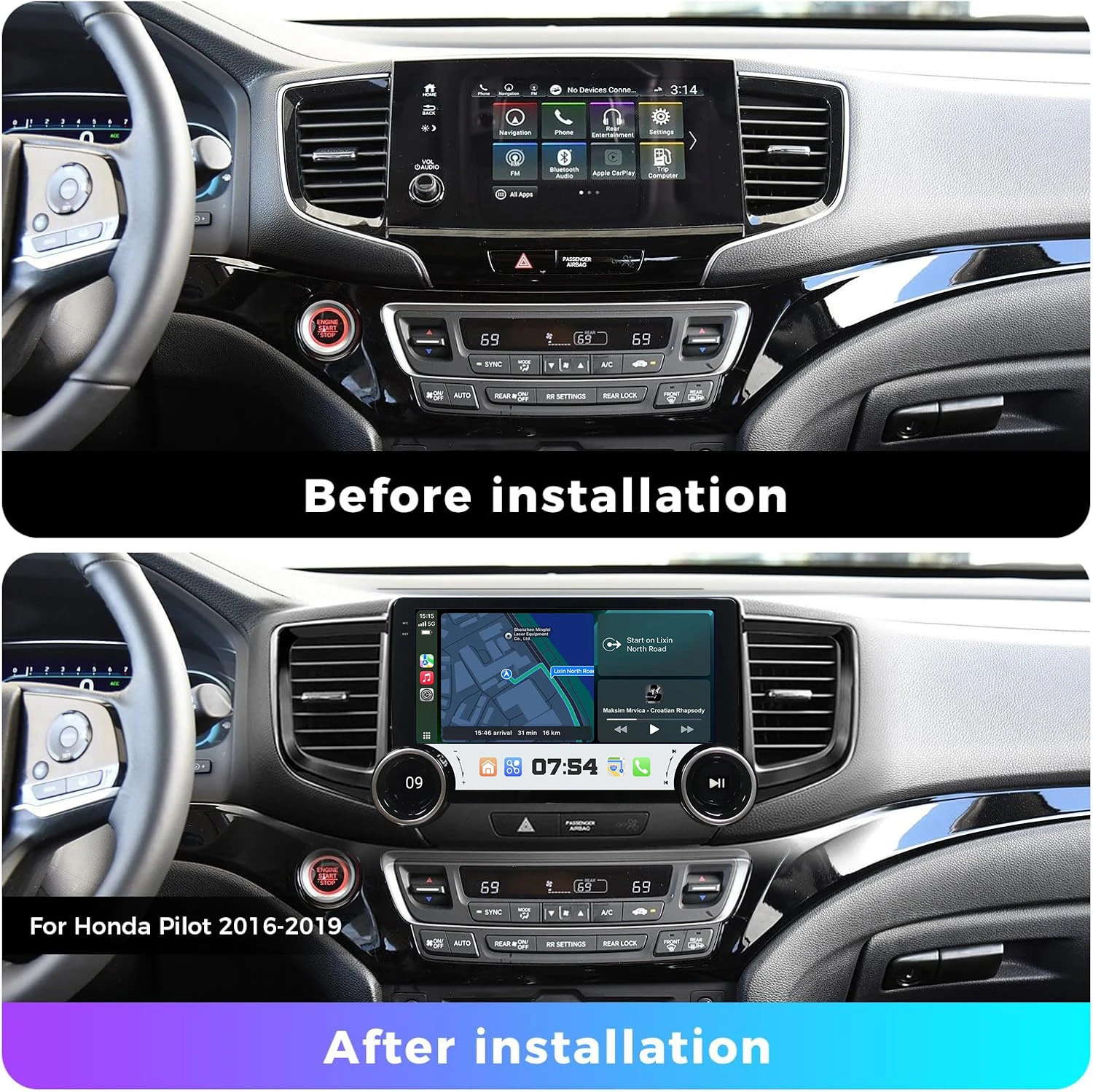 10.1 Inch Dual Knobs Android Car Stereo for 【Honda Pilot 2016-2019】 with GPS Navigation Radio Bluetooth Support WiFi/Mirror Link