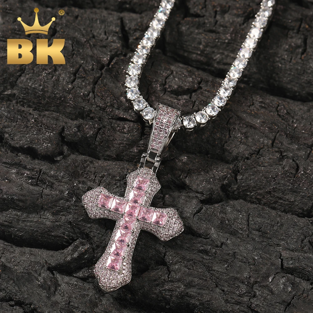 

THE BLING KING 2 Sizes Cross Pendant Iced Out Colorful BaguetteCubic Zirconia Charm Fashion Necklace Hiphop Jewelry For Gift